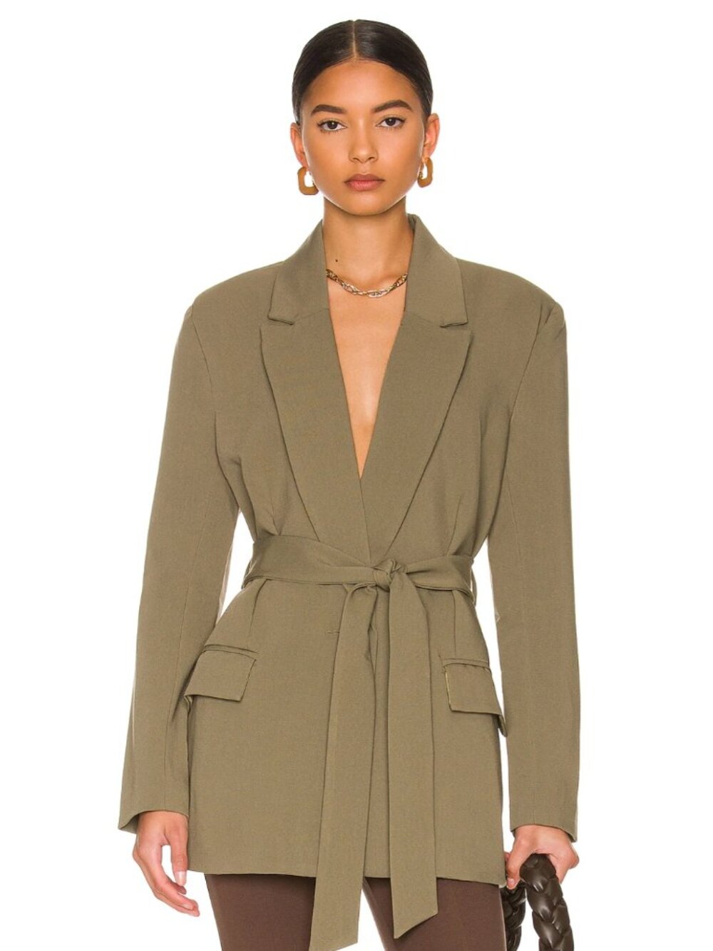Bardot Olive Green Tie-Waist Blazer